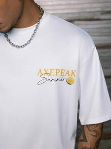 AXEPEAK 休闲夏季宽松男士图案印花短袖T恤 - 白色 - 查看 2