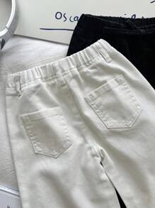 SHEIN LMoss Kids 女婴两件套可爱白黑牛仔宽松舒适直筒牛仔裤，春夏休闲度假乡村波西米亚风装 - 彩色 - 查看 5