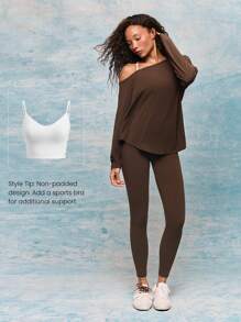 GLOWMODE TENCEL™ 莫代尔 Drift Off 轻盈丝滑不对称露肩长袖运动上衣低冲击瑜伽普拉提健身房工作室日常休闲装