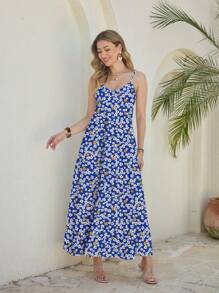 Glamance Whitebread Elegant Blue Ditsy Floral Long Dress For Women, Summer Holiday Blue Floral Maxi Dress Long Summer Dress Summer Maxi Dress Sundress Vacation Dress Office Women Outfits Going Out Outfits Business Casual Woman Office Outfits For Women Beach Outfits For Woman - Blue - View 6