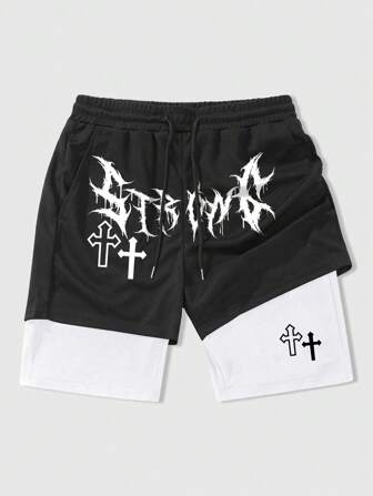 Goth Pantalones cortos góticos estampados de 2 en 1 para hombres, adecuados para uso diario en primavera y verano