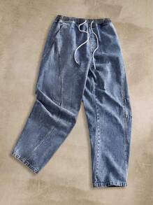 EASEVO Quần Jeans Dài Dệt Xanh Rộng Cho Nam Size Lớn - Màu xanh nhạt - Xem 5