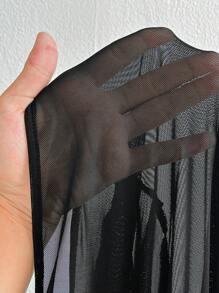 Coolane Women Fall/All-Season Streetwear  Boho Fairycore Daily Wear Rave Renaissance Fair Hippie Music Festival Mesh Straps Ruffle Ribbon Long Coat - Black - View 7