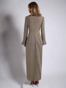 COSMINA 女士优雅喇叭袖收腰连衣裙，秋冬，商务休闲女装，女士工作服，外出服 - 咖啡 - 查看 2