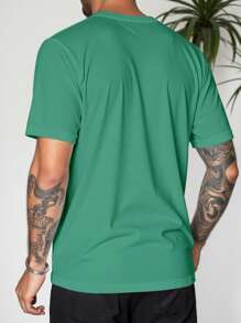 Manfinity Homme 男士休闲字母图案圆领短袖T恤，夏季百搭 - 薄荷綠 - 查看 2