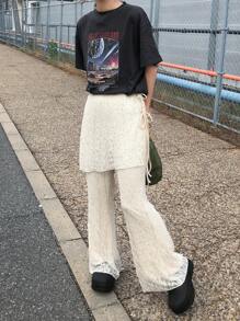 FRIFUL Women's Textured Fabric Detachable Ruffle Waist Tie Side Bow Casual Slim Fit 2 Pieces Set, Autumn - Apricot - View 2