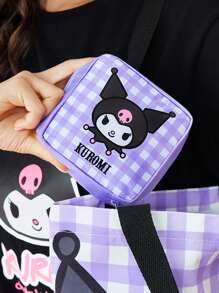 HELLO KITTY AND FRIENDS | SHEIN 1 cái/1 bộ Túi đựng đồ bằng sợi Polyester họa tiết hoạt hình, có thể dùng làm túi đựng đồ vệ sinh phụ nữ, túi đựng đồ kỹ thuật số, túi đựng đồ nhỏ, - Màu tím hoa cà - Xem 4