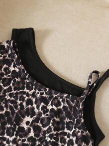 4pcs/Set Young Girl' Vacation Casual Leopard Print Match Solid Color Vest & Wide Leg Pants Outfit