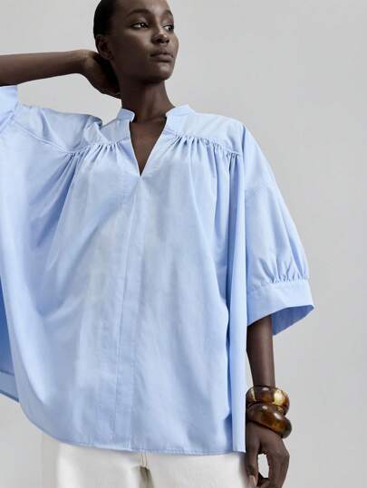 Ontre 2026 New Spring/Summer Women's V-Neck Short Sleeve Casual Loose Shirt, Suitable For Romantic Valentine's Day, Wedding Season, Business Casual