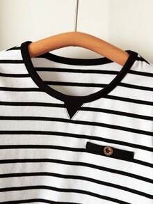 Loomiva Sudadera de cuello redondo de manga larga con bloques de color a rayas para niño - Blanco - Ver 6