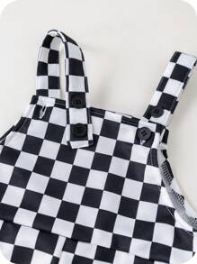 SHEIN 2 件套婴儿男孩/女孩休闲运动风格宽松超大熊图案针织连帽衫和罗纹袖口针织裤套装，适合秋冬季穿着，室内和室外 - 黑色 - 查看 8