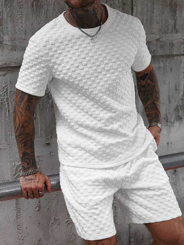 Manfinity CasualCool Set bărbătesc de 2 piese, Manfinity, casual cool, set bărbătesc cu textură jacquard în carouri mici, confortabil, casual, de vară, seturi scurte de două piese, set de vară pentru bărbați, set de două piese, seturi scurte de vară pentru bărbați, set de vară pentru bărbați, 2 piese, seturi scurte pentru bărbați, set de vară pentru bărbați, set scurt alb pentru bărbați, set de pantaloni albi pentru bărbați, set de pantaloni albi pentru bărbați, set de pantaloni de plajă albi pentru bărbați.
