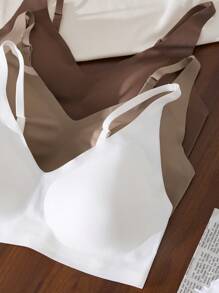 3pcs/Set Women Seamless Wireless Comfort Bra, Minimalist Solid Color