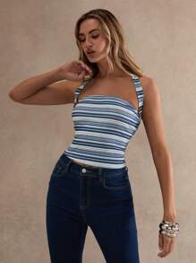 Glamine Women's Summer Casual Beach Vacation Sleeveless Striped Camisole - Blue - View 5
