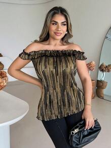 Xyvia 舒适轻便休闲露肩荷叶边设计女式衬衫 - 彩色 - 查看 2