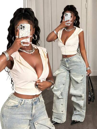 BamGleam Summer Women's Sleeveless Hooded Sun Protection Sweatshirt, Casual Fitted Crop Top, Physical UV Defense Lightweight Breathable Sweatshirt,Graduation,Teacher,Back To School Pullover Fall