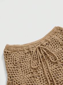 ROMWE Hippie Váy chữ A tua rua đan móc phong cách Bohemian cổ điển dành cho nữ đi biển - màu nâu - Xem 3