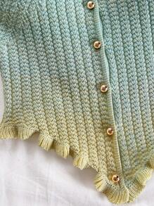 Soleia 女士休闲度假西部海滩婚礼宾客服装返校毕业早午餐圣帕特里克节春假复活节音乐节优雅波西米亚风热带优雅办公室工作褶边纽扣装饰渐变针织毛衣上衣 - 藍色 - 查看 6