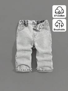 SHEIN Baby Jungen Baby Mädchen Neue Mode Lässig Bequem Weich Süß Modisch Stonewashed Locker Sitzende Baggy Hellgraue Jeans, Lässig und Vielseitig für Baby Kleidung Jungen Kostüm Alltags Tragen Baby Vier Jahreszeiten Kleidung Baby Jungen