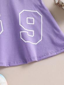 SHEIN Young Girl' Printed Front A-Line Dress, Fashion Spring & Summer - Purple - View 5