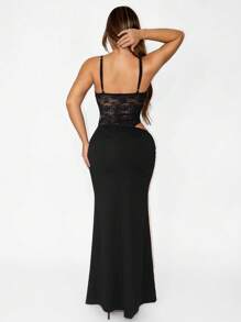 Sirith Women's Fashionable Sexy Elegant Lace Two Pieces , Suitable For Spring, Summer, Autumn Party Wear - Black - View 2