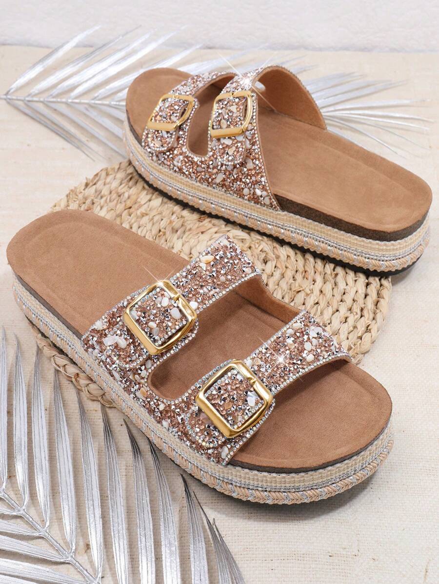 SHUZIA 女士坡跟厚底凉鞋夏季鞋春季鞋春假鞋复活节度假鞋休闲鞋沙滩鞋母亲节礼物 - 金色 - 查看 1