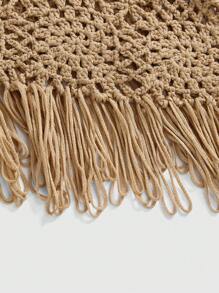 ROMWE Hippie Váy chữ A tua rua đan móc phong cách Bohemian cổ điển dành cho nữ đi biển - màu nâu - Xem 4