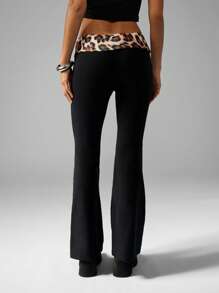 Missguided x Playboy 豹纹腰带瑜伽裤高腰喇叭裤舞蹈工作室休闲服秋冬时尚 Y2K 复古喇叭裤日常休闲装 - 黑色 - 查看 2