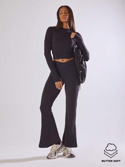 Musera Sport Leggings de yoga ajustados con cruce delantero y cintura hundida, cómodos y activos para gimnasio