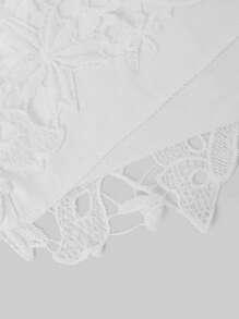 SHEIN Clasi Áo ba lỗ cổ vuông không tay viền ren trắng vừa vặn cỡ lớn - trắng - Xem 4