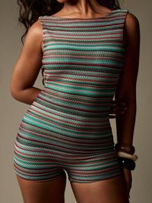 MISSGUIDED Bộ đồ liền thân dệt kim sọc móc mùa hè không tay tiệc bãi biển Boho retro bộ đồ liền thân dệt kim mặc đi nghỉ dưỡng vừa vặn - Đỏ - Xem 5