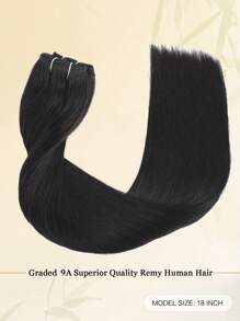 7 piezas Extensiones de cabello humano real color negro natural con clip, extensiones de cabello humano con doble trama con clips - Natural Black - Ver 2