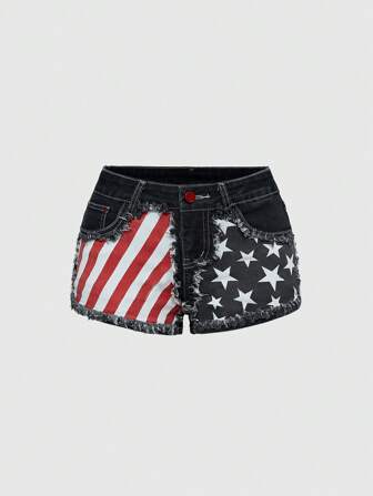 ROMWE Avant Shorts super corti stampati con bandiera americana stile vintage per ragazze