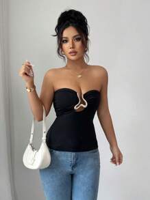 Rafferiza Canotta da donna elegante e sexy con scollo ad aletta e decorazioni traforate