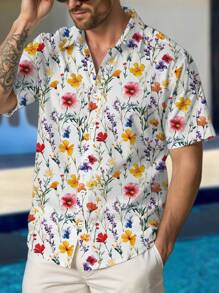 Manfinity RSRT Plus Size Men's Hawaii Print Short Sleeve Shirt, Summer - Multicolor - View 1