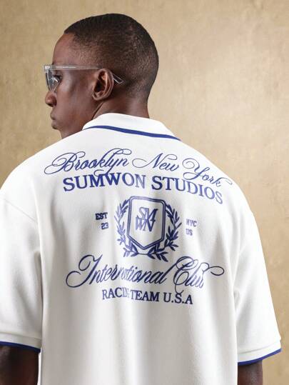 SUMWON Camiseta polo con cuello de cremallera del equipo de carreras de la colección de ropa casual de verano de lujo y estilo preppy de Brooklyn International Club