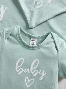 Newborn Baby 5pcs Set Spring/Summer Jumpsuit, Bib, Swaddle Blanket, Bodysuit, Hat, Casual Letter Print Furniture Outfit Newborn Baby Layette Set Baby Unisex Clothes Sets - Green - View 5