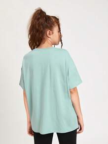 SHEIN Teen Girls Drop Shoulder Slogan Graphic Tee - Mint Green - View 2
