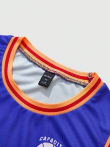 ROMWE MEN Prep Bộ đồ thể thao nam họa tiết rồng theo phong cách anime gồm áo và quần đùi. - Màu xanh lam - Xem 5