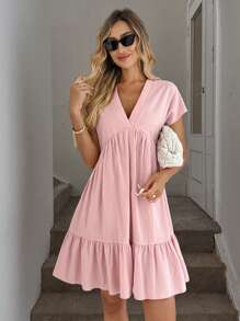 Easowa 女士短款休闲度假浪漫海滩粉色夏季连衣裙 - 粉色 - 查看 6