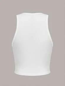 SHEIN EZwear Avslappnad minimalistisk linne med amerikansk flaggmönster och vitt rund halsringning för kvinnor, lämplig för sommarens självständighetsdag, bomullsblandning - Vitt - Visa 2