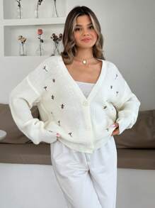 EURMUSE Women Cute Flower Embroidery Cardigan,Long Cardigans Woman,Petite Cardigans,Cardigans - Apricot - View 5