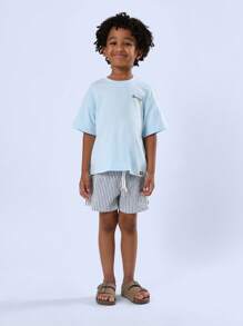 SUMWON Social Club Summer T-Shirt With Lemonade Print Kids Casual Vacation Beach Short Sleeve Streetwear Tee - Blue - View 1