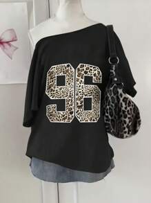 SHEIN EMERY ROSE CURVE 加大码 DM29 桑蚕丝单层被套，黑色带白色图案印花，96