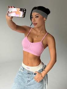 SHEIN Sovereign Charm Sujetador deportivo para mujer sin costuras y elástico, de estilo fashionable - Rosa - Ver 4