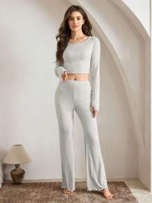 Ocili 2 件女士蕾丝边休闲上衣和裤子套装