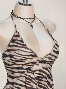 SHEIN ICON Plus Size Women's Sexy Backless Zebra Print Summer Top, Suitable For Summer Vacation, Festivals Leopard Print - Multicolor - View 6