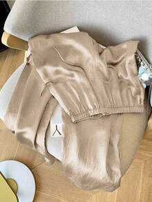 Franclia Women's Acetate Textured Loose Comfortable Casual Wide Leg Pants Fall Cloth For Women - Apricot - View 2