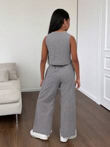 Firerie Kids Firerie Kids Nova Glow 少女休闲街头时尚通勤上学风条纹阔腿直筒裤，深灰色