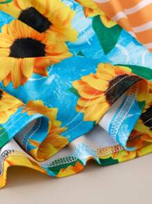 3 Pcs Set Baby/Toddler Girls Knitted Striped, Polka Dot, Sunflower Print Summer Casual Dress With Cap Sleeve Baby Girl Summer Dress Toddler Sunflower Dress Baby Girl Sleeveless Dress Baby Clothes With Sunflowers Toddler Flower Dress - Multicolor - View 5